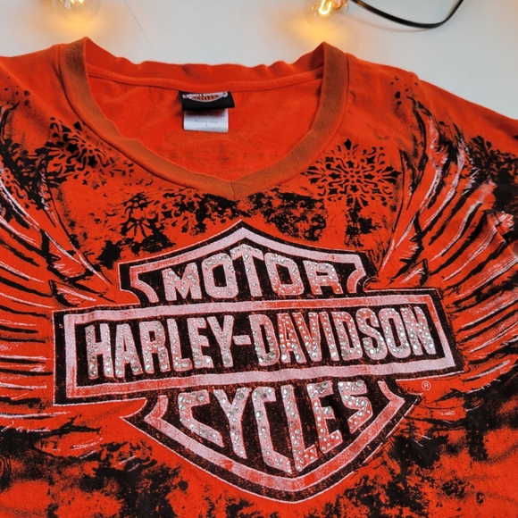 Harley Davidson Orange & Black Wing Tee - Picture 4 of 5